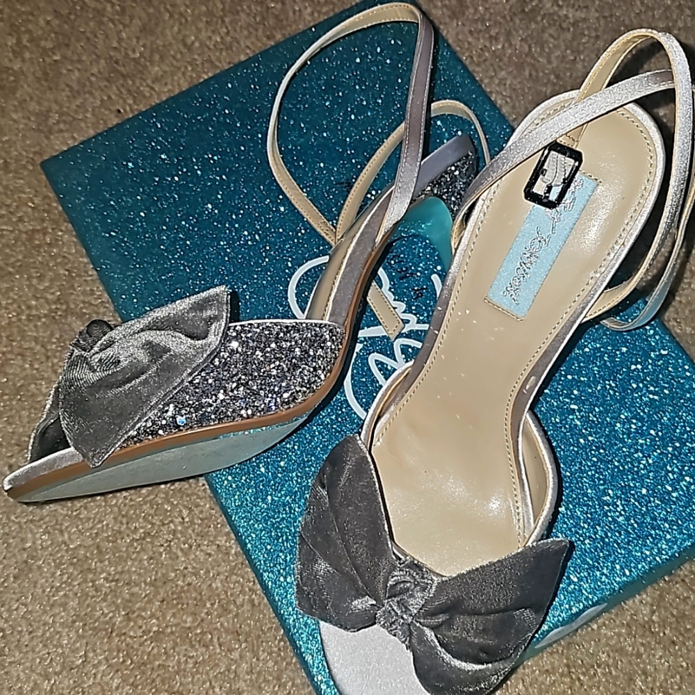 Betsy Johnson Glitter Silver Wedding Heels